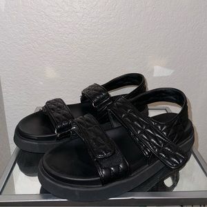 Black Quilted Strap Sandals